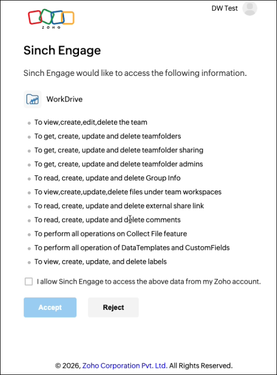 Autorización de Engage WorkDrive.