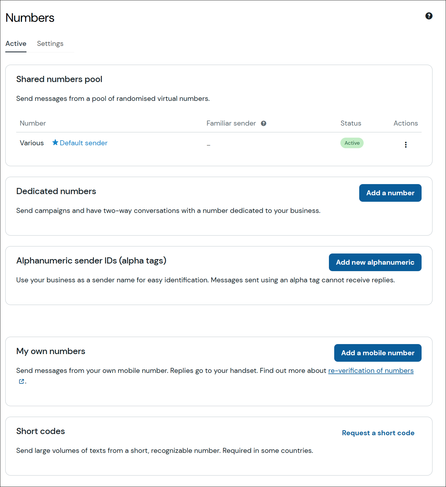 Screenshot Registerkarte aktive Telefonnummern