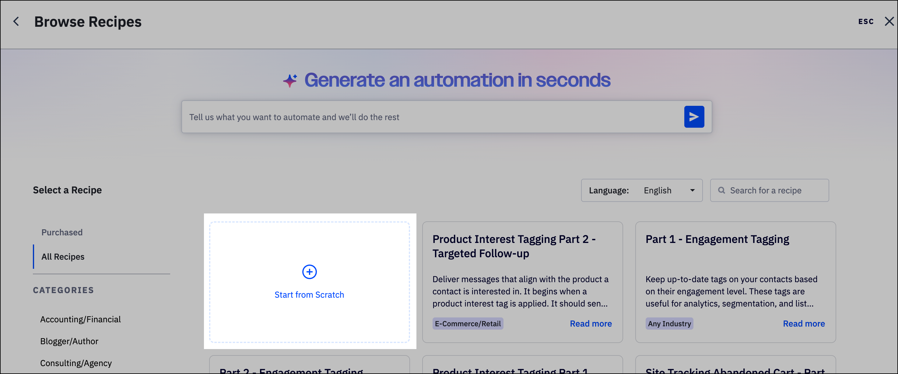 Option d'automatisation « Partir de zéro ».