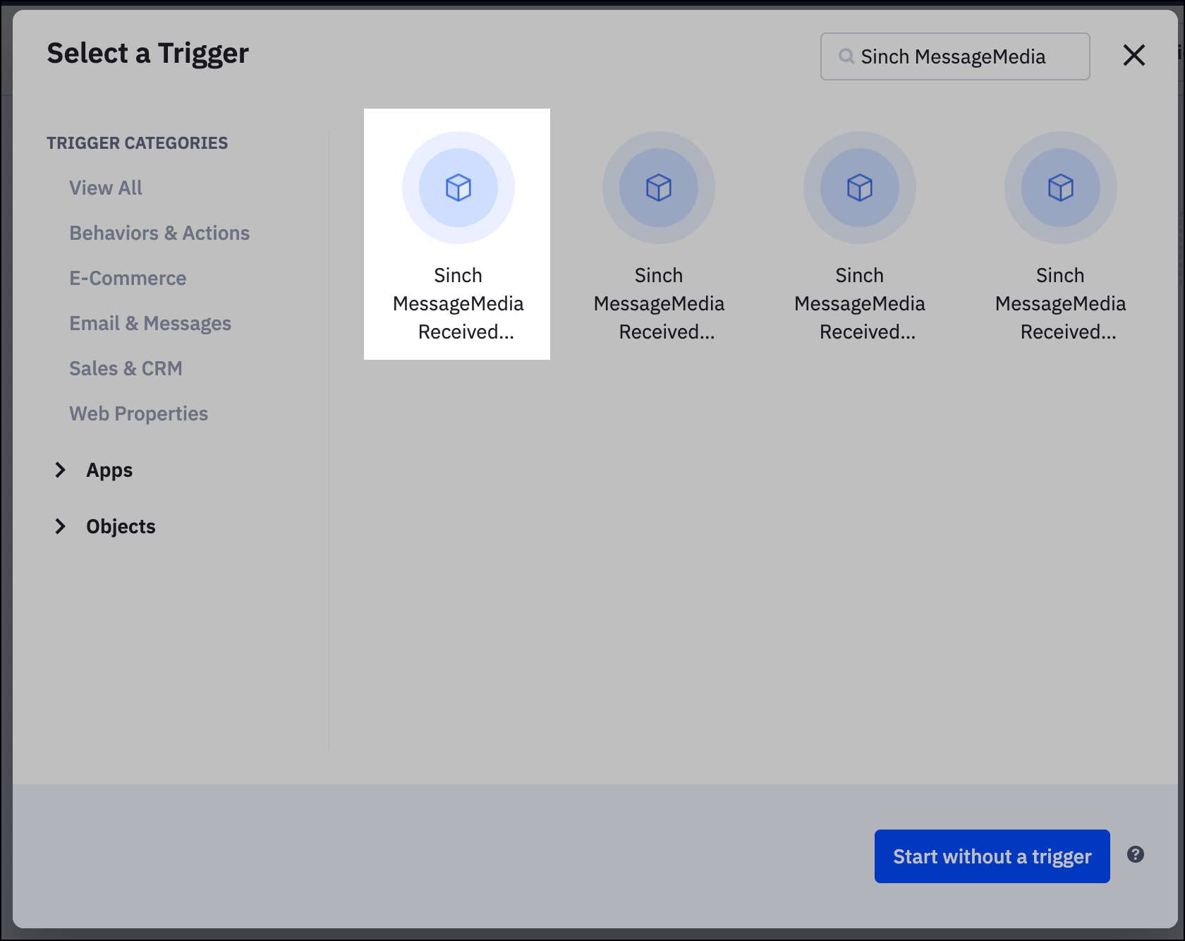 Trigger „Sinch MessageMedia empfangene Nachricht wird erstellt“.