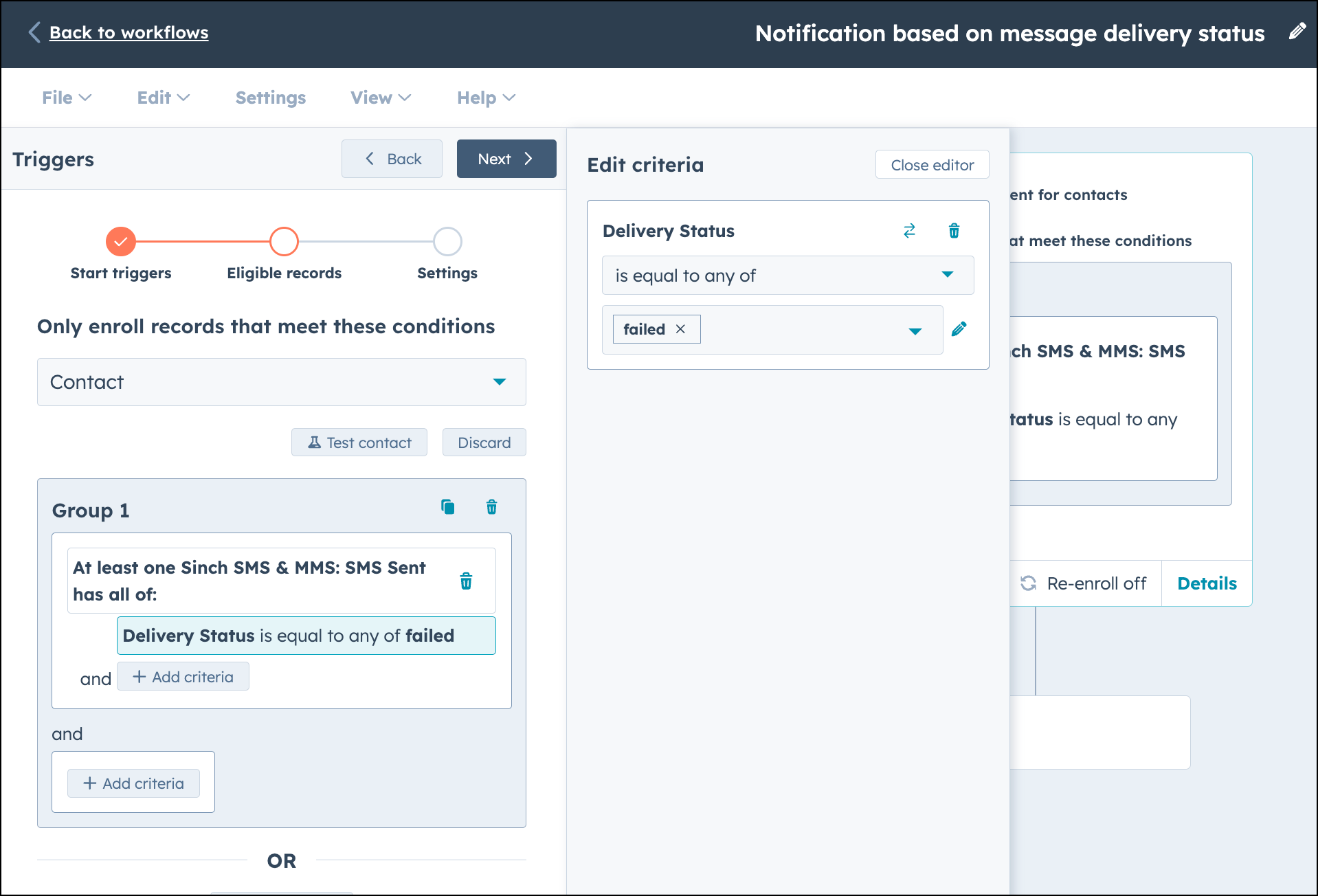Konfigurieren Sie die Eigenschaft "Zustellstatus" im HubSpot-Workflow.