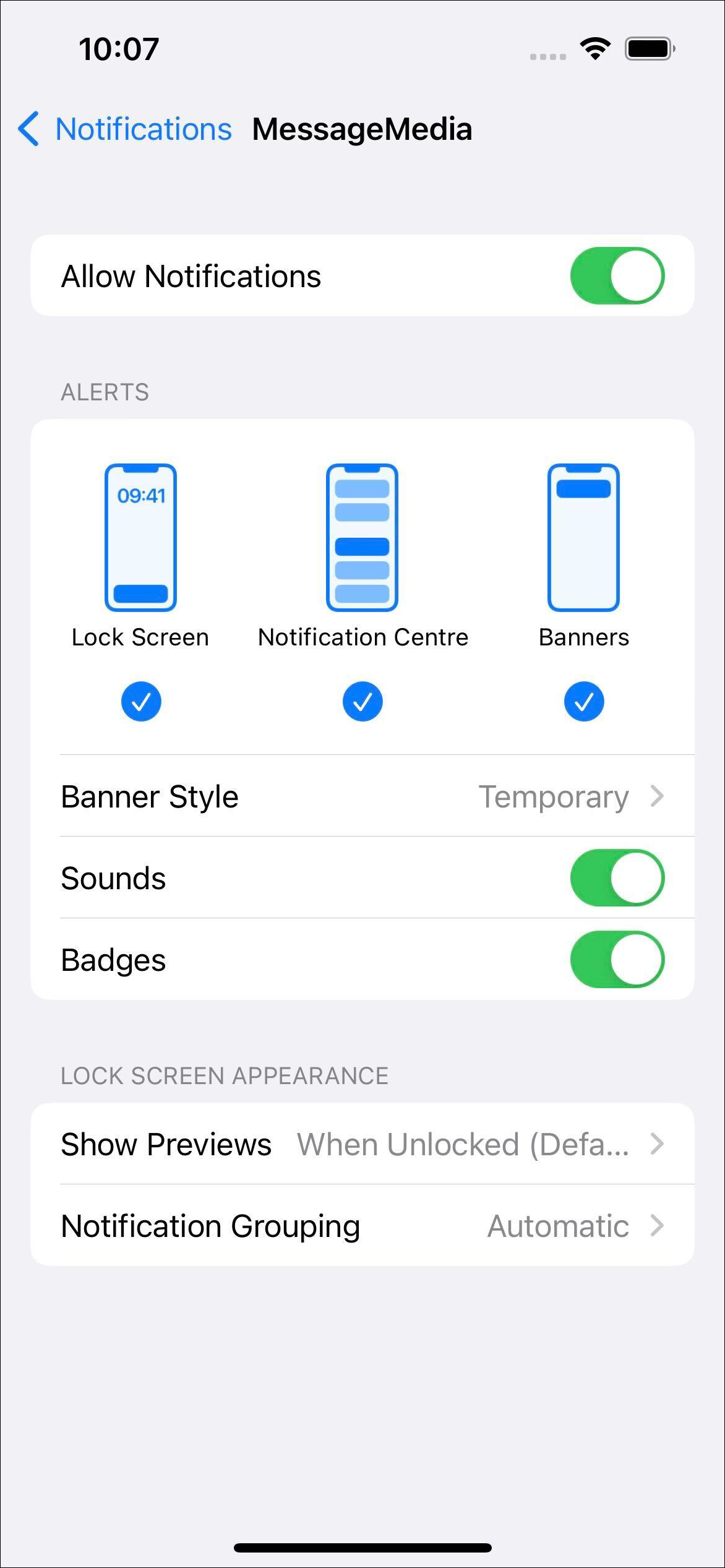 Capture d'écran de la navigation pour l'activation des notifications iOS