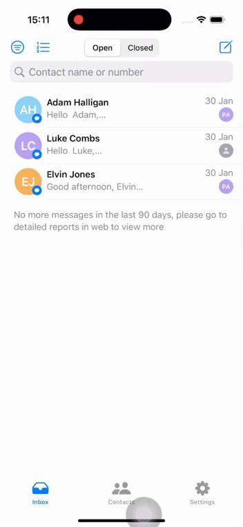 GIF de la sélection des contacts sur l'application mobile