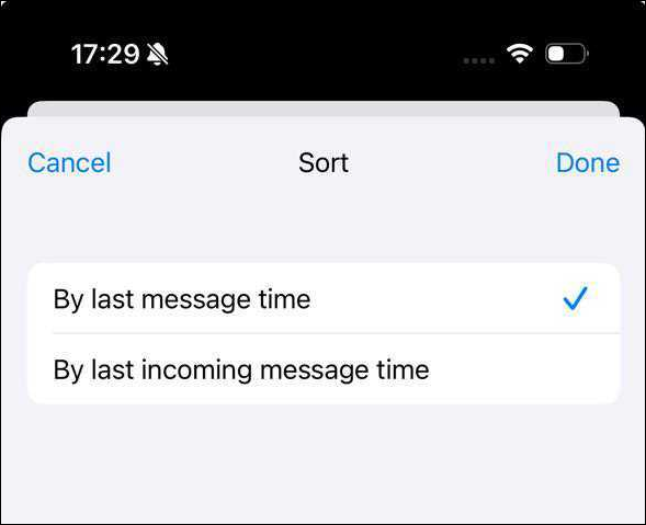 Capture d'écran du filtre de dernier message