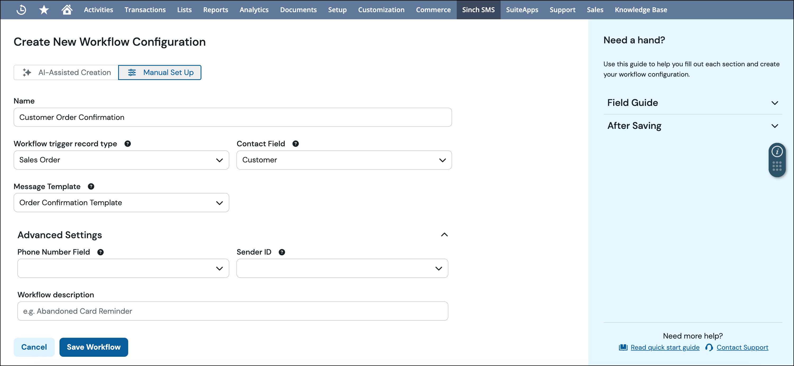 Nouvelle configuration des scénarios - Configuration manuelle.