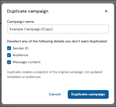 Modales Fenster „Kampagne duplizieren“