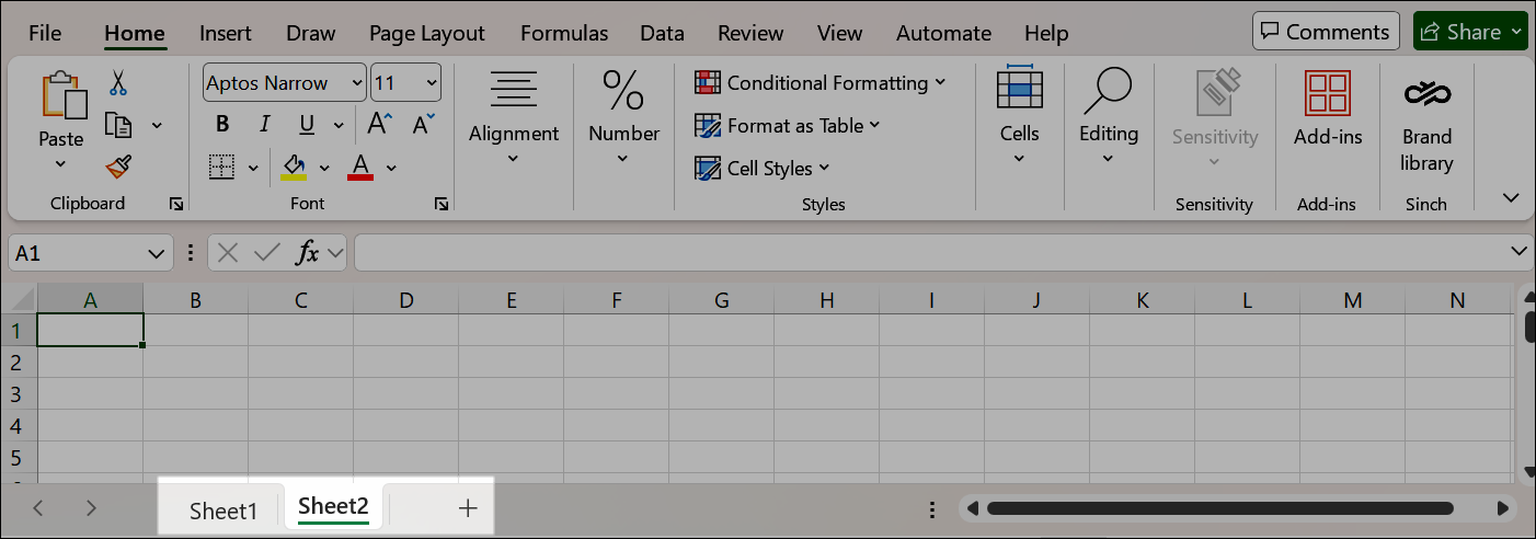 Capture d'écran des onglets Excel