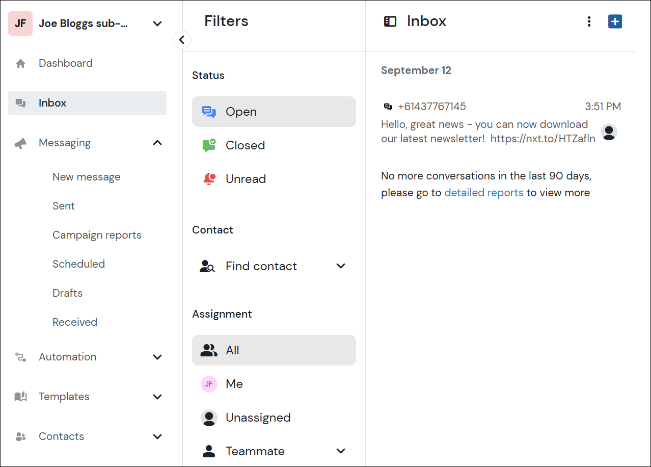 Screenshot des Posteingangsbildschirms