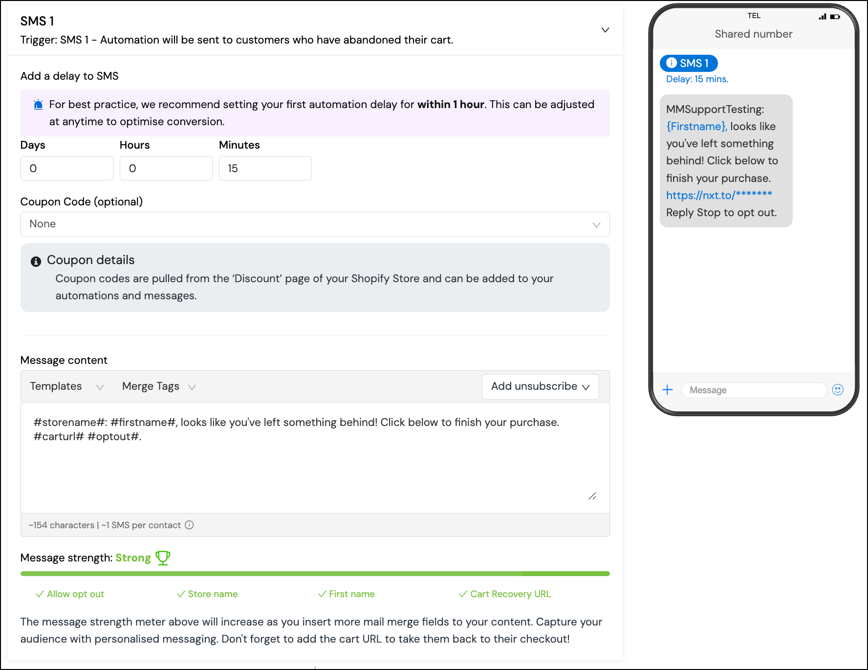 Configura el SMS 1 en la plataforma de Sinch.