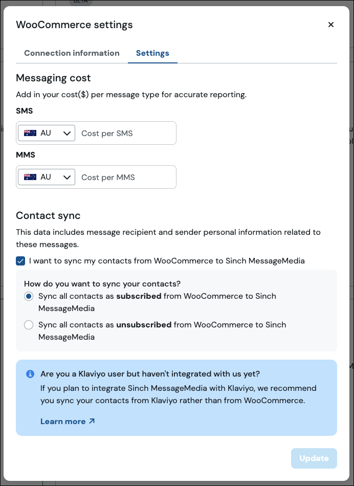 Configuración de WooCommerce en Sinch.
