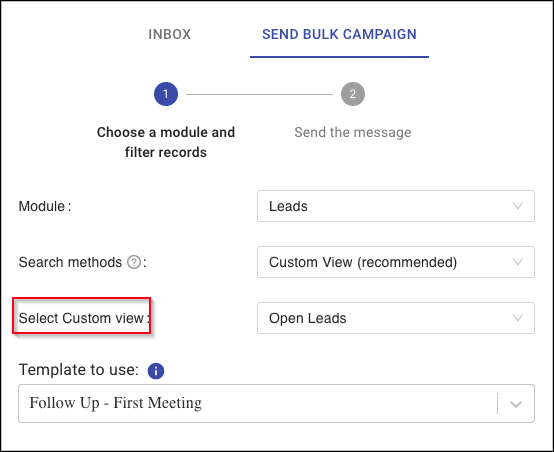 Enviar campaña masiva: vista personalizada.