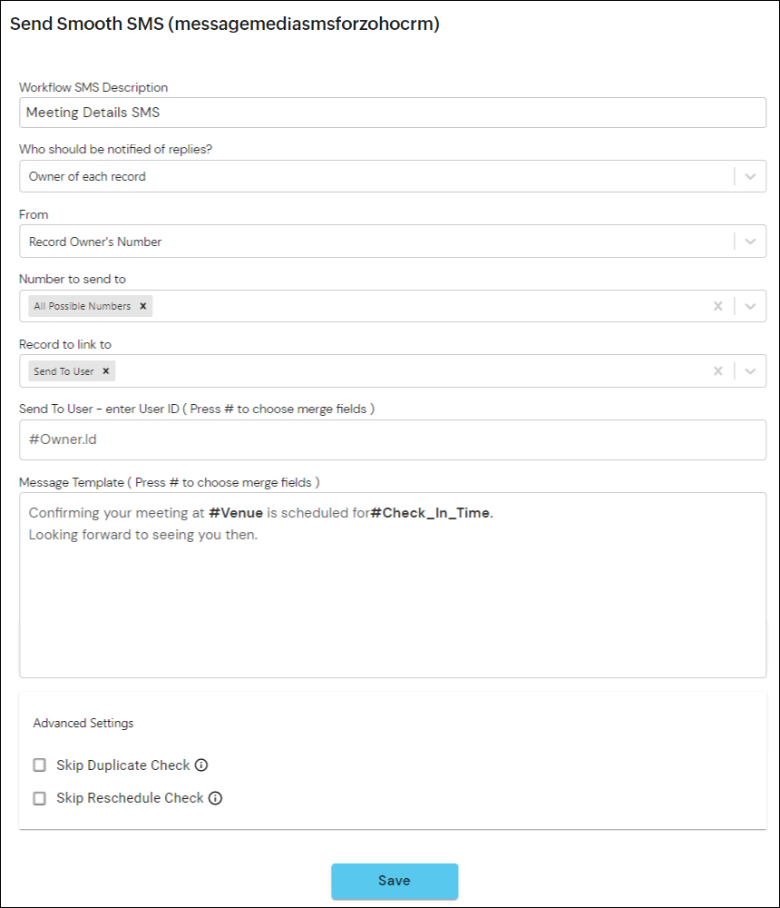 SMS de workflow.