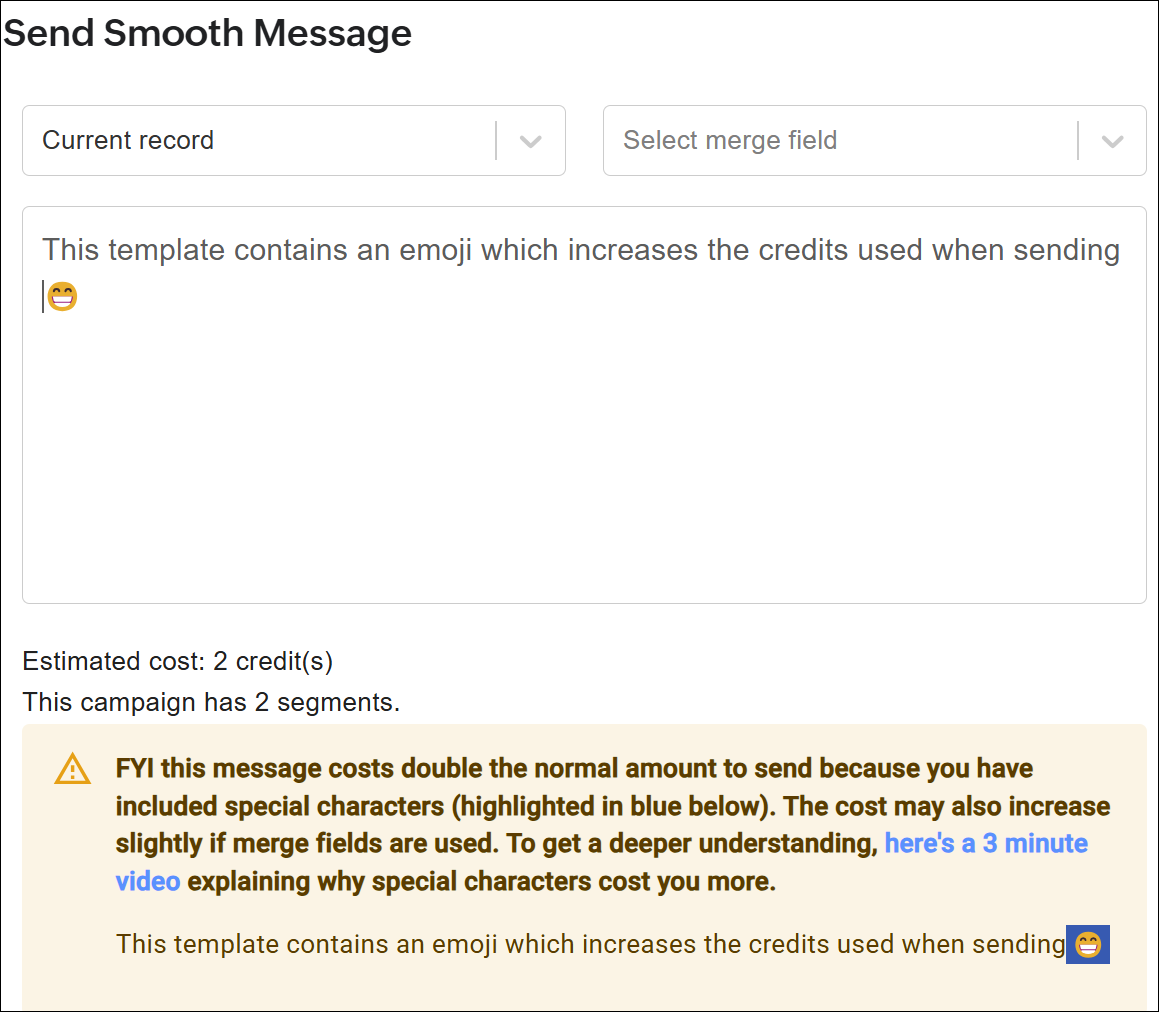 Warnung „Smooth Message senden“.