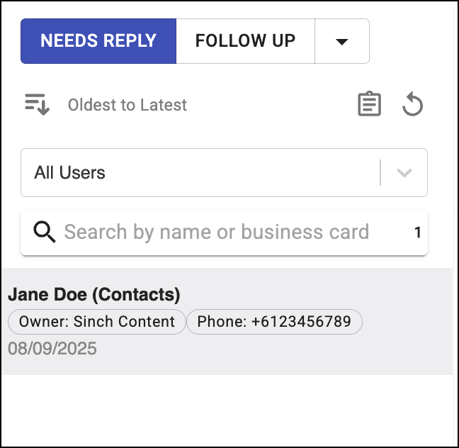 Navegar por la Bandeja de entrada de Sinch en Zoho CRM.