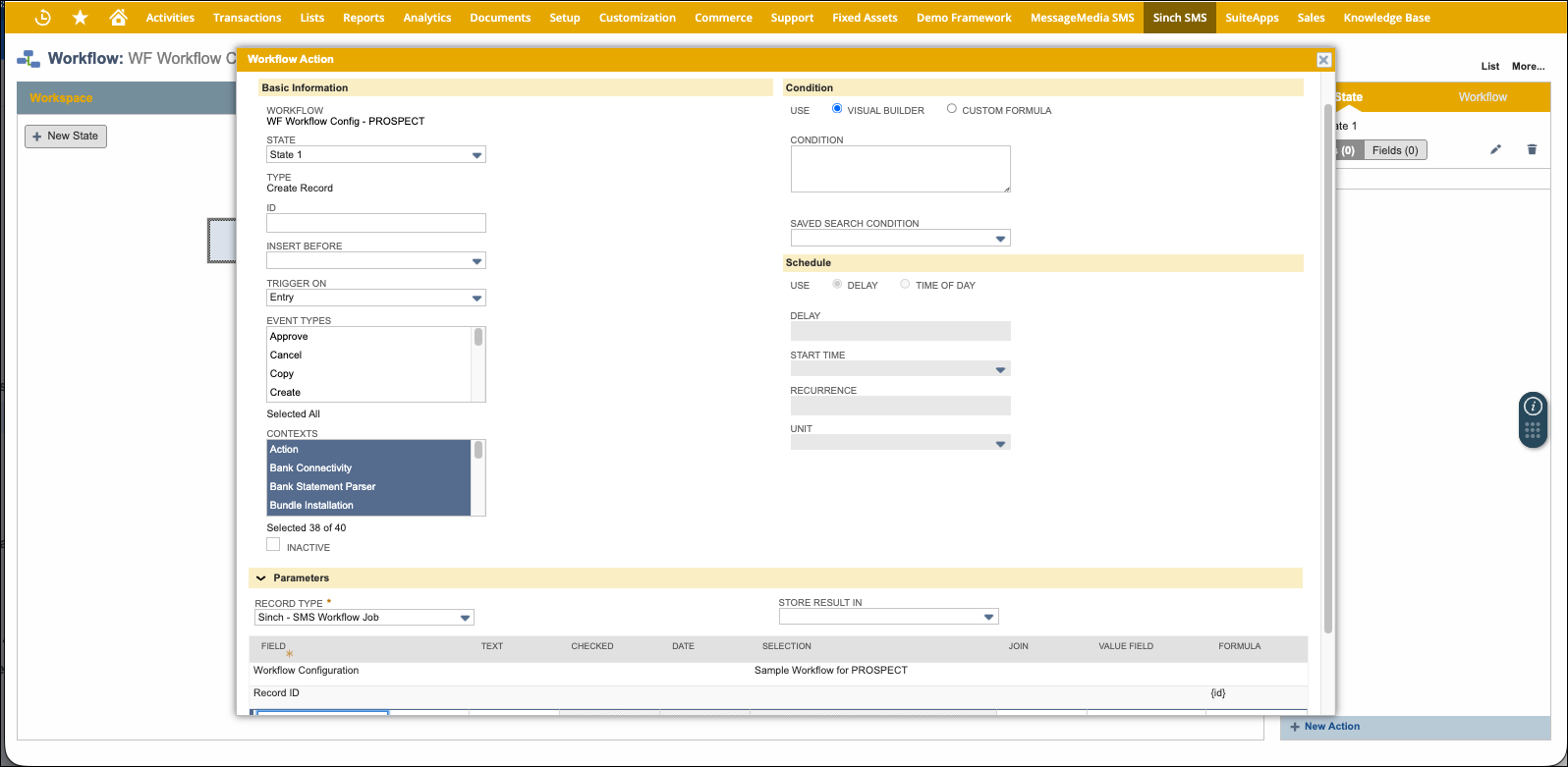 Configuration de l'action de scénario NetSuite.