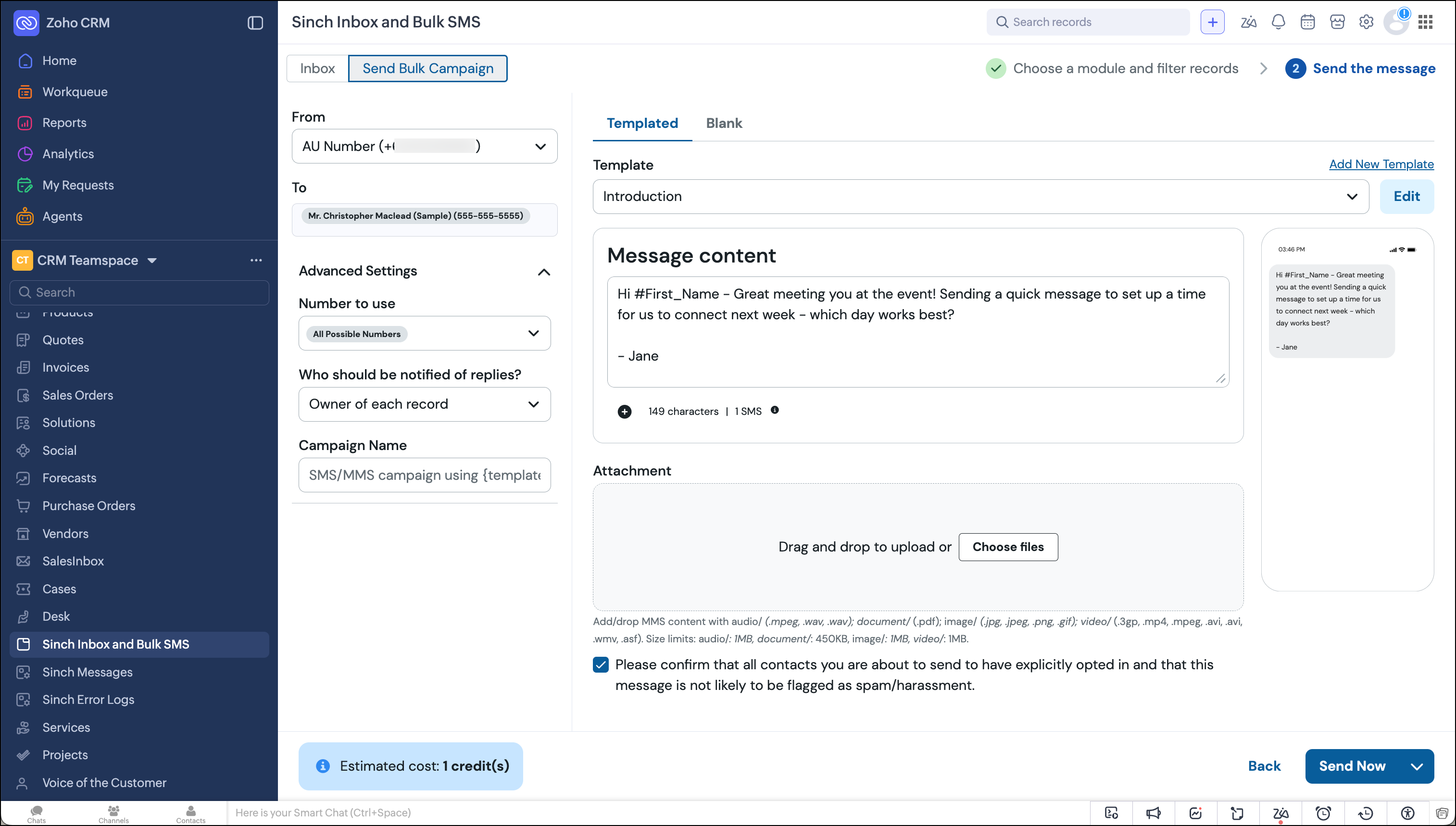 Compose message for Bulk Campaign.