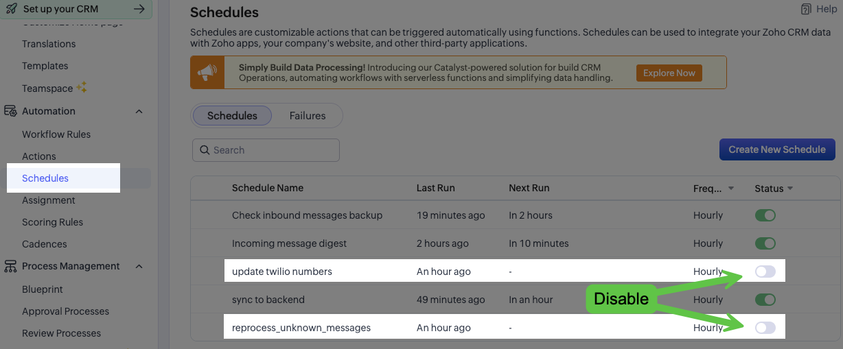 Disable status.