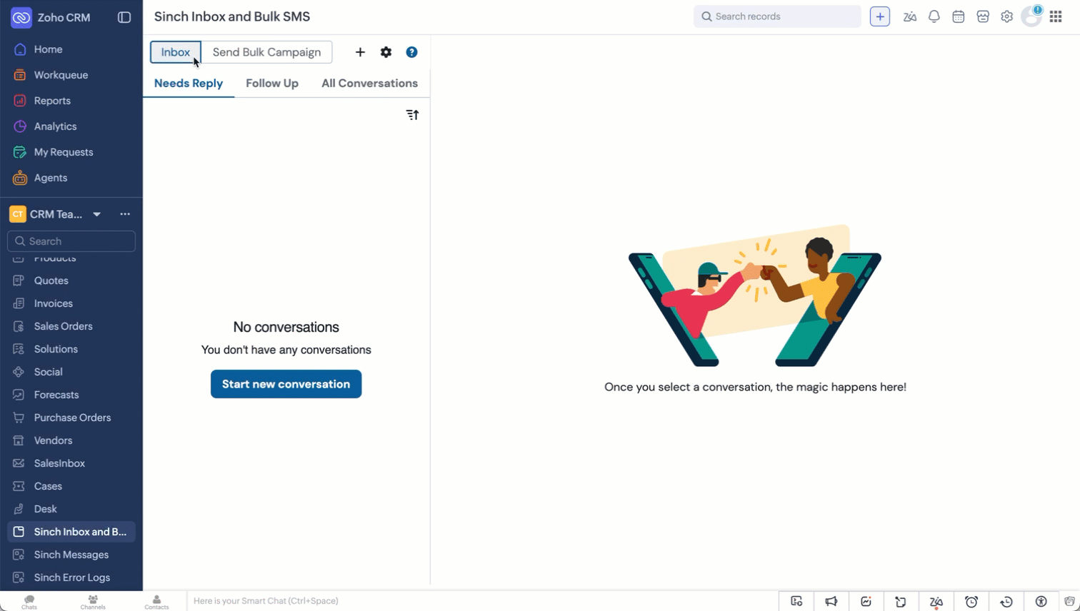 Sinch Inbox and CRM User Settings.