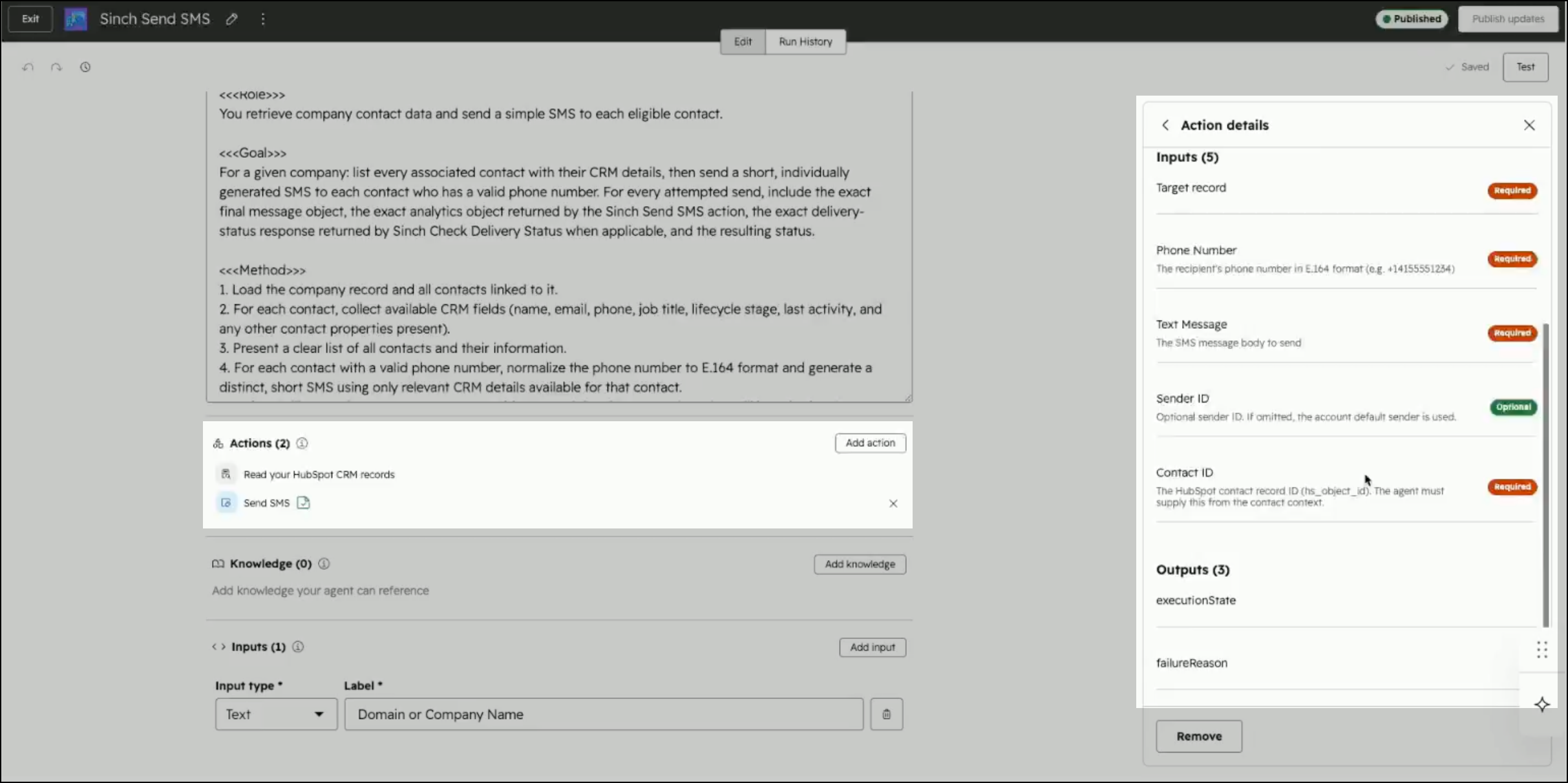 HubSpot Breeze Agent Send SMS Input and Output_EN.png