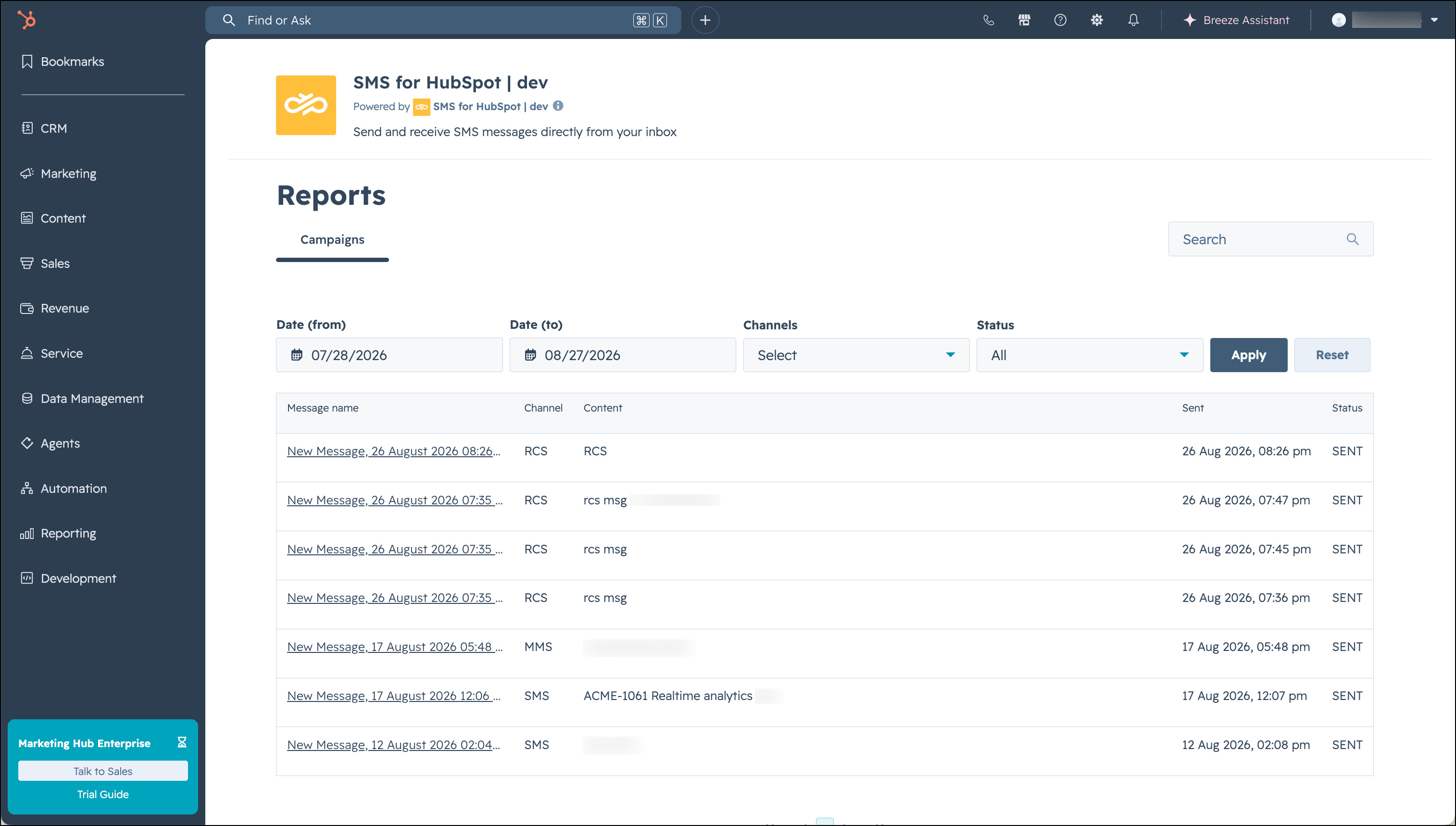 HubSpot SMS for HubSpot app home_EN.png