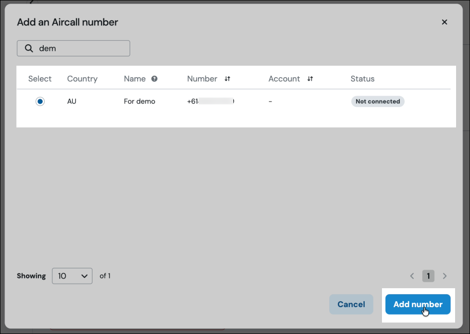 Aircall connection and number.png