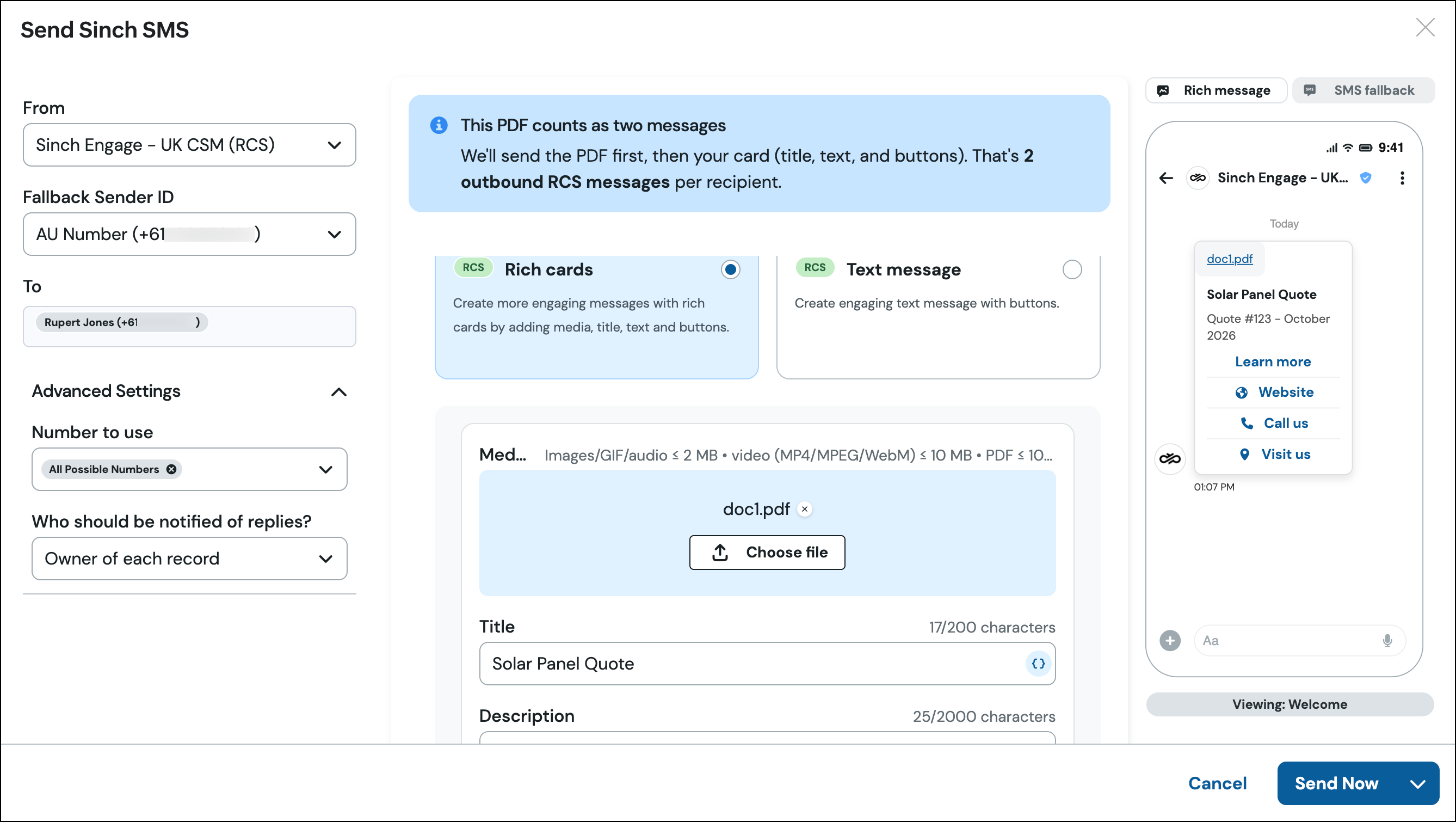Zoho CRM record composer rich card_3.png